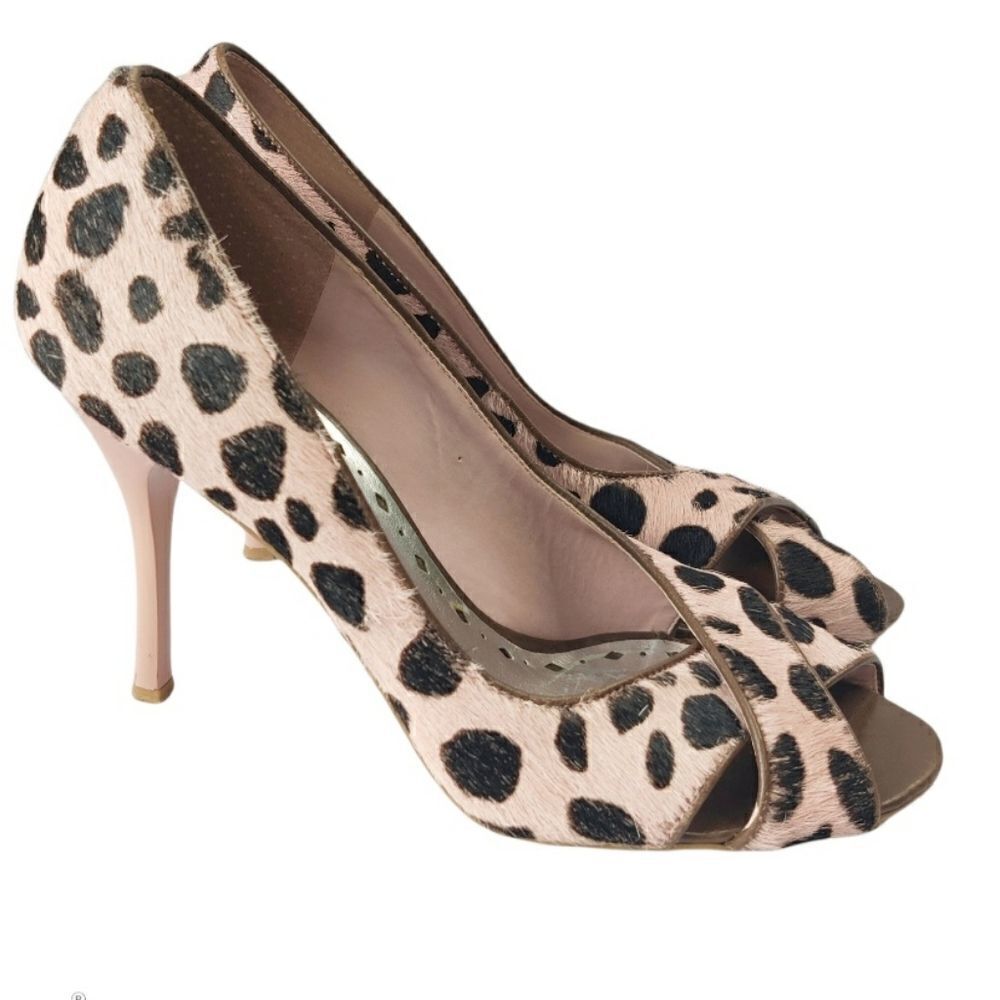 Pink Leopard Print Calfhair High Heels Stilettos BCBG Sz 7